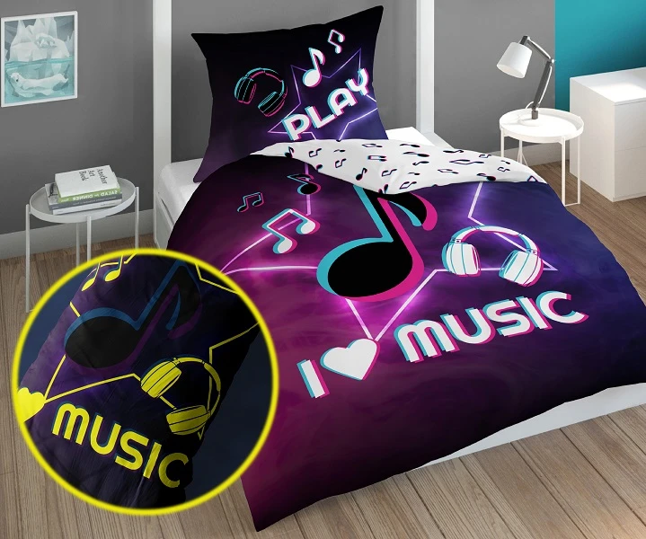 Pościel Dziecięca Świecąca W Ciemności 160x200 cm. Fioletowa Music Nutki Muzyka 4728 Pościel Dziecięca Świecąca W Ciemności 160x200 cm. Fioletowa Music Nutki Muzyka 4728