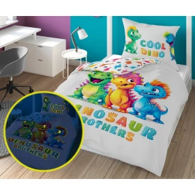 Pościel Dziecięca Świecąca W Ciemności 160x200 cm. Dinusie Małe Kolorowe Dinozaury 4761  