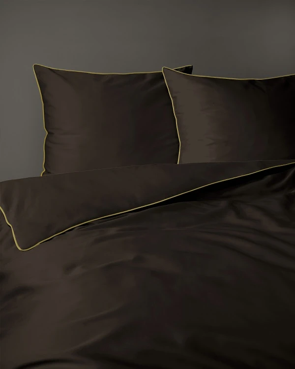 Luskusowa Pościel Jednokolorowa Z Lamówką Makosatyna 160x200 cm. Brązowa Luskusowa Pościel Jednokolorowa Z Lamówką Makosatyna 160x200 cm. Brązowa