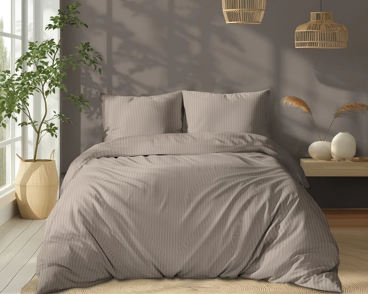 Luksusowy Komplet Pościeli Z Adamaszku Satyna Bawełniana 180x200 cm. Taupe Luksusowy Komplet Pościeli Z Adamaszku Satyna Bawełniana 180x200 cm. Taupe