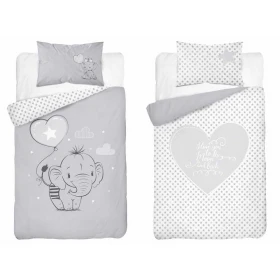 Pościel Dziecięca Bawełniana Do Łóżeczka 90x120 cm. Szara Słonik Szary Balonik Gwiazdki 2930-B