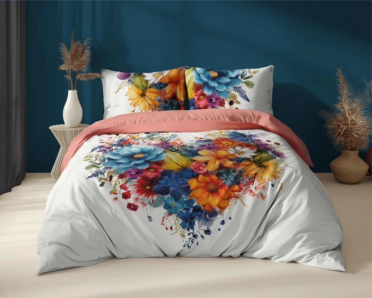 Pościel Holenderska 220x200 cm. 100 % Bawełna Biała Kolorowe Kwiaty 5120 Pościel Holenderska 220x200 cm. 100 % Bawełna Biała Kolorowe Kwiaty 5120