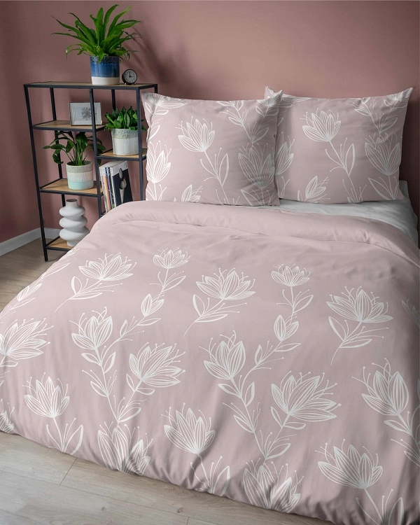 Pościel Flanelowa 220x200 cm. 100 % Bawełna Pudrowy Róż Kwiaty 4946-A Pościel Flanelowa 220x200 cm. 100 % Bawełna Pudrowy Róż Kwiaty 4946-A