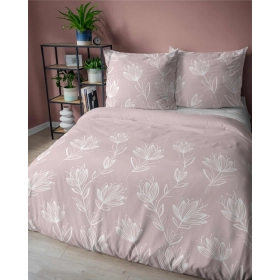 Pościel Flanelowa 220x200 cm. 100 % Bawełna Pudrowy Róż Kwiaty 4946-A