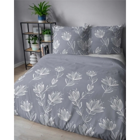 Pościel Flanelowa 220x200 cm. 100 % Bawełna Szara Kwiaty 4946-B