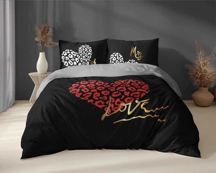 Pościel Holenderska 160x200 cm. 100 % Bawełna Czarna Serce Czerwone Białe Love 5291-A Pościel Holenderska 160x200 cm. 100 % Bawełna Czarna Serce Czerwone Białe Love 5291-A