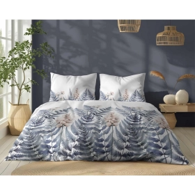 Komplet Pościeli Bawełnianej 220x200 BAWEŁNA 100 % Biała Niebieskie Liście 5248-B