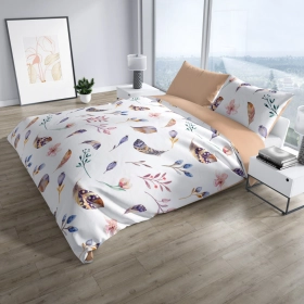 Komplet Pościeli Bawełnianej 160x200 BAWEŁNA 100 % Biały Liście 005