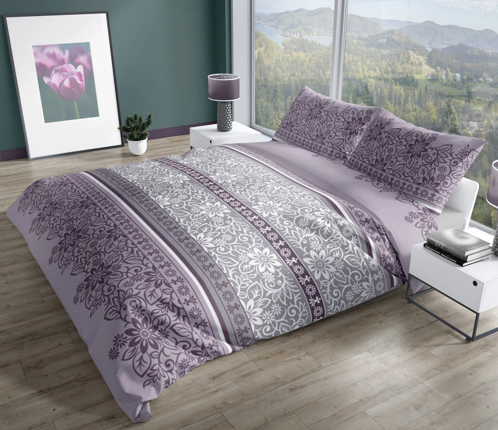 Pościel Z Bawełny Satynowej 220 x 200 cm. Fioletowa  004 Pościel Z Bawełny Satynowej 220 x 200 cm. Fioletowa  004