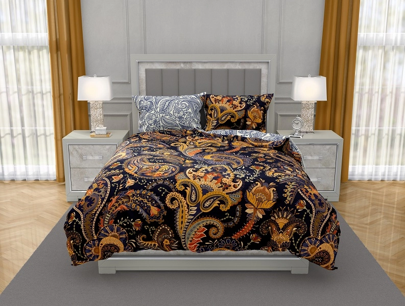 Luksusowa Pościel Z Bawełny Satynowej Druk Cyfrowy 220x200 cm. Czarna Złota Ornament 001 Luksusowa Pościel Z Bawełny Satynowej Druk Cyfrowy 220x200 cm. Czarna Złota Ornament 001