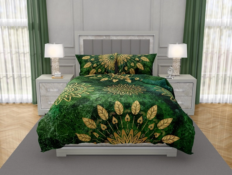 Luksusowa Pościel Z Bawełny Satynowej Druk Cyfrowy 220x200 cm. Zielona Mandala 004 Luksusowa Pościel Z Bawełny Satynowej Druk Cyfrowy 220x200 cm. Zielona Mandala 004