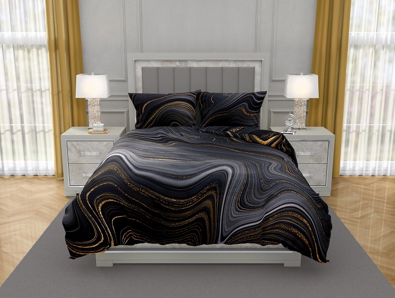 Luksusowa Pościel Z Bawełny Satynowej Druk Cyfrowy 220x200 cm. Czarna Minerały 005 Luksusowa Pościel Z Bawełny Satynowej Druk Cyfrowy 220x200 cm. Czarna Minerały 005