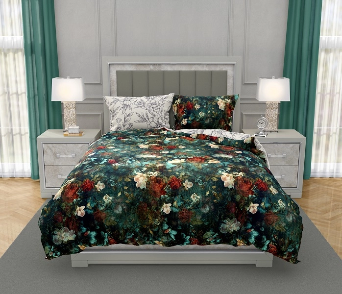 Luksusowa Pościel Z Bawełny Satynowej Druk Cyfrowy 160x200 cm. Zielona Kwiaty 012 Luksusowa Pościel Z Bawełny Satynowej Druk Cyfrowy 160x200 cm. Zielona Kwiaty 012