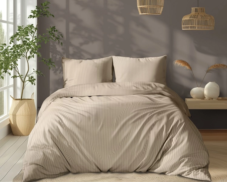 Luksusowy Komplet Pościeli Z Adamaszku Satyna Bawełniana 180x200 cm. Piaskowy Luksusowy Komplet Pościeli Z Adamaszku Satyna Bawełniana 180x200 cm. Piaskowy