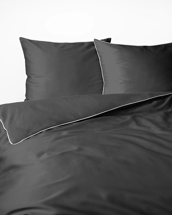 Luskusowa Pościel Jednokolorowa Z Lamówką Makosatyna 180x200 cm. Ciemny Szary Luskusowa Pościel Jednokolorowa Z Lamówką Makosatyna 180x200 cm. Ciemny Szary