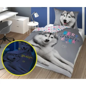 Pościel FLUO Świecąca W Ciemności Syberian Husky 140 x 200 cm. DETEX-156
